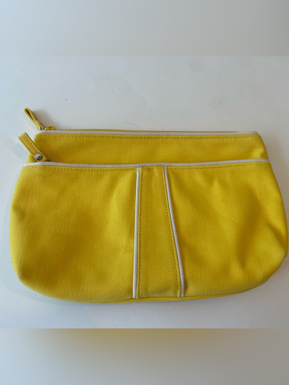 Vera Bradley Yellow Canvas Zip Pouch Cosmetic Bag Clutch